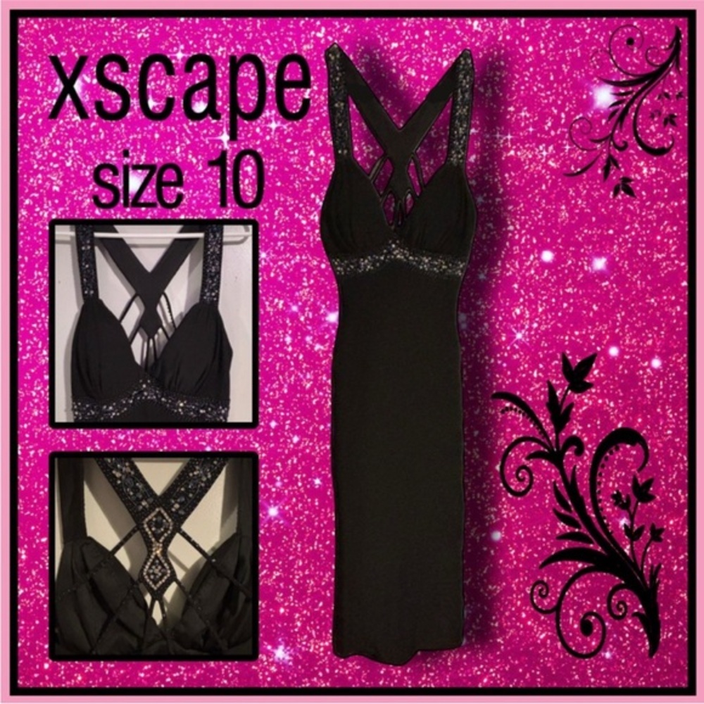 Xscape Black Chemise with Glitter Detail